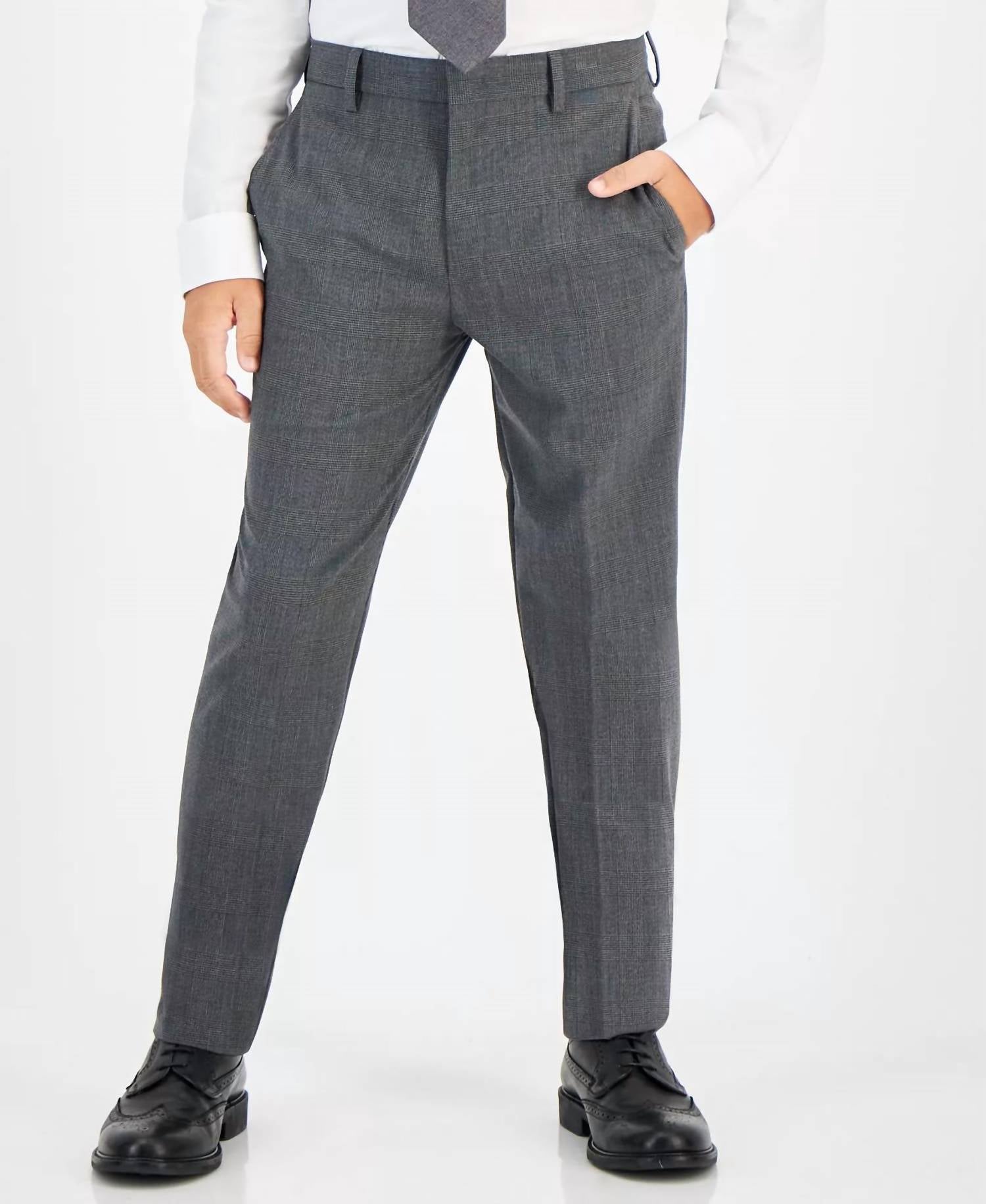 B By Brooks Brothers - Men's Big Boys Plaid Stretch Dress Pants