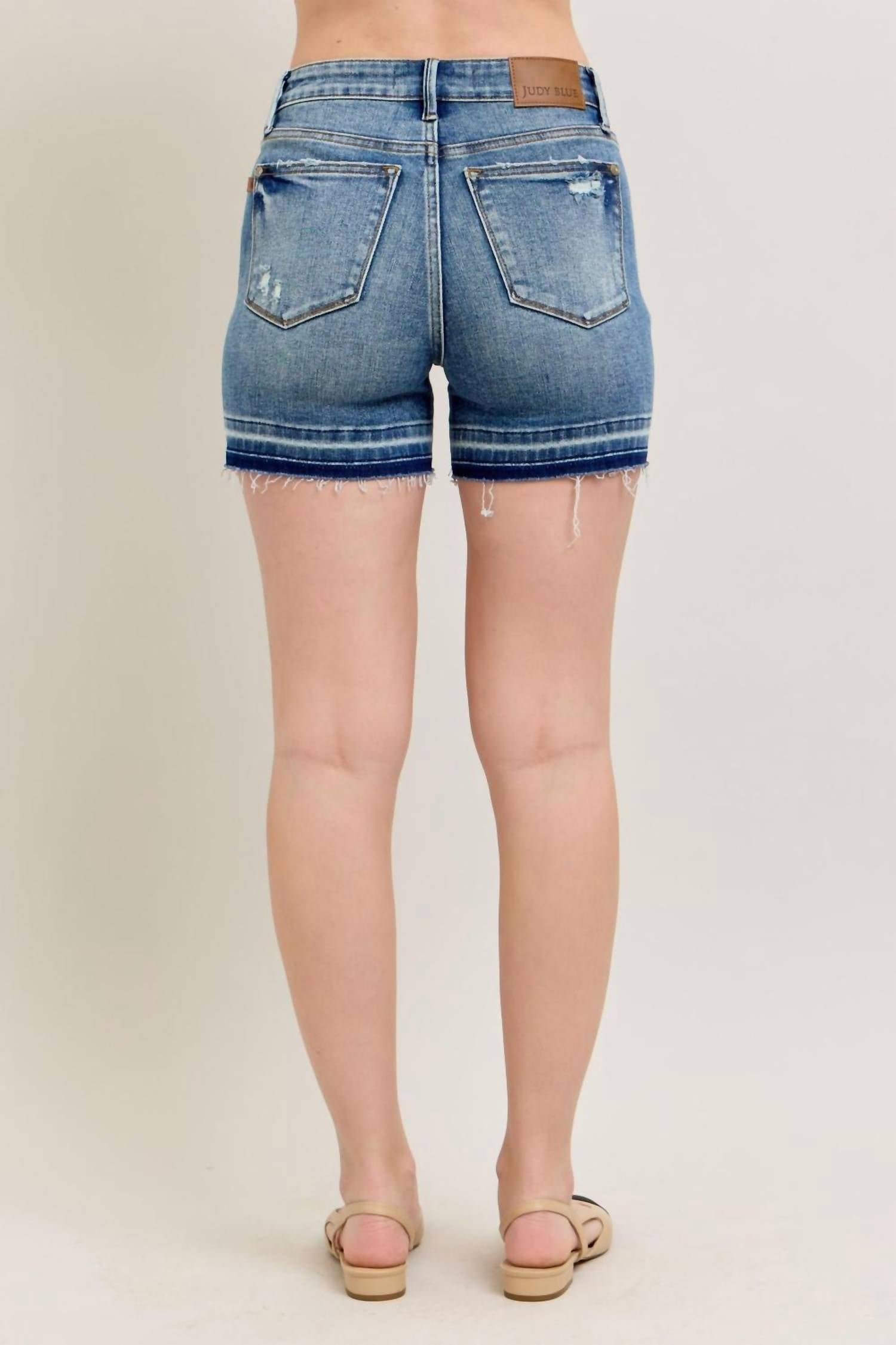 Judy Blue - Meredith Mid Rise Tummy Control Release Hem Short