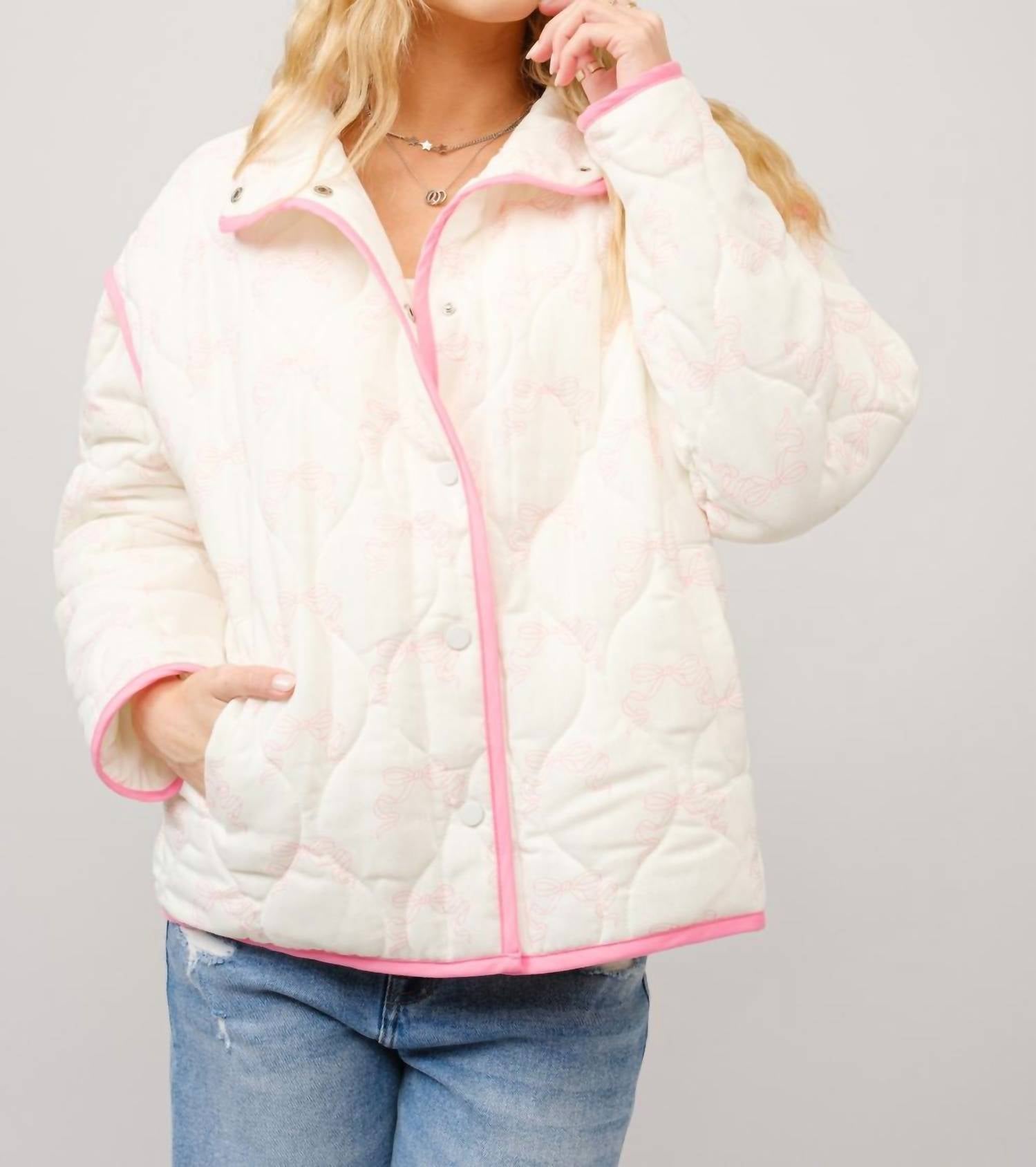 Blue B Quilted Bow Print Jacket in pink - women's jacket