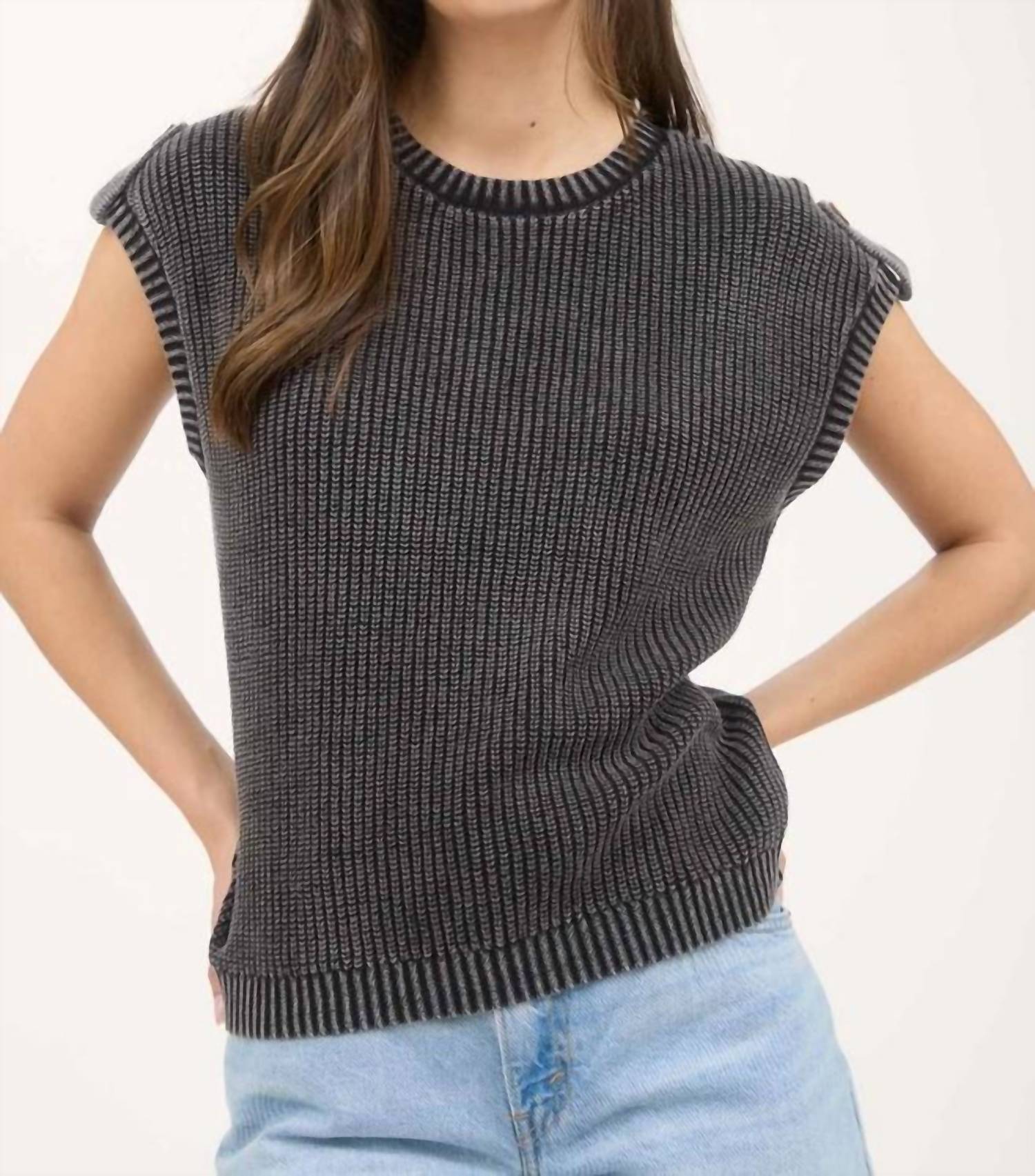 Blu Pepper - Washed Knit Short Sleeve Pullover Sweater