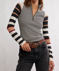 Free People - Alexandria Striped Zip Top