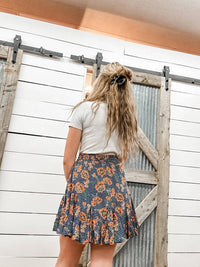 Rock & Roll Denim - Floral Print Godet Skirt