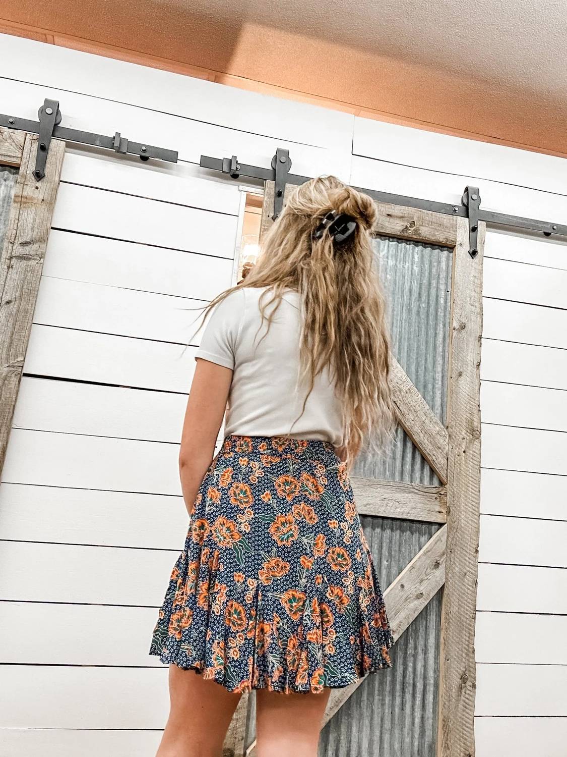 Rock & Roll Denim - Floral Print Godet Skirt