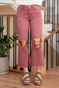 Vervet By Flying Monkey - Vintage High Rise Crop Ripped Flare Jeans