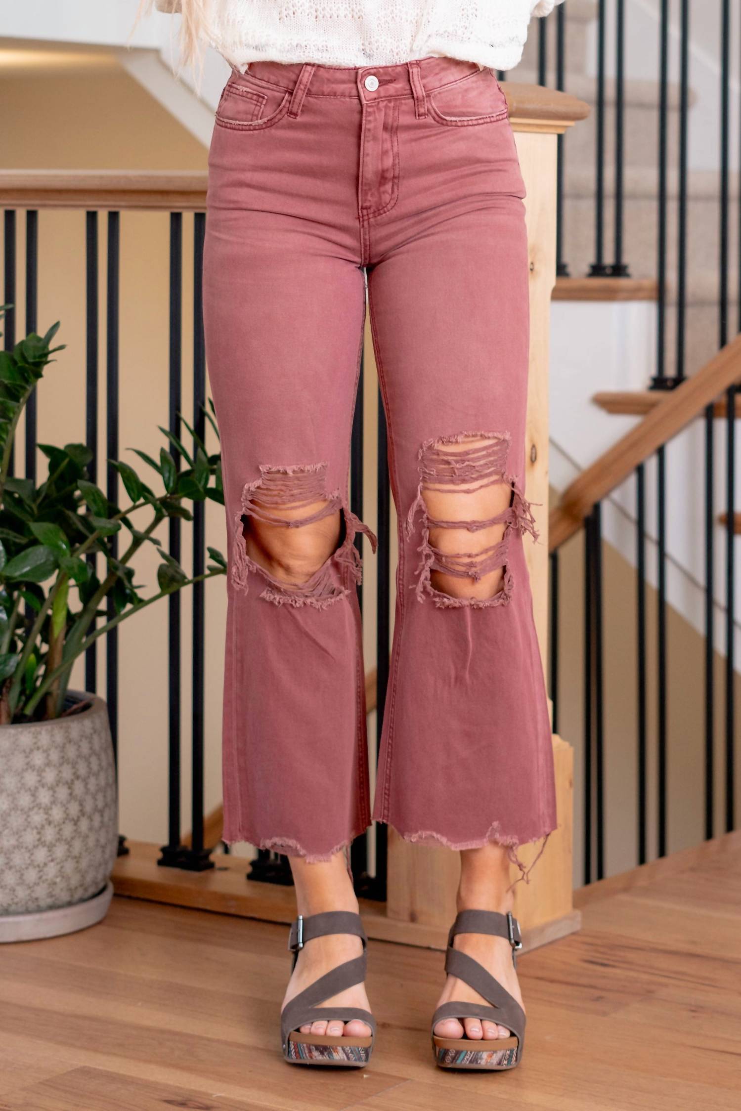 Vervet By Flying Monkey - Vintage High Rise Crop Ripped Flare Jeans