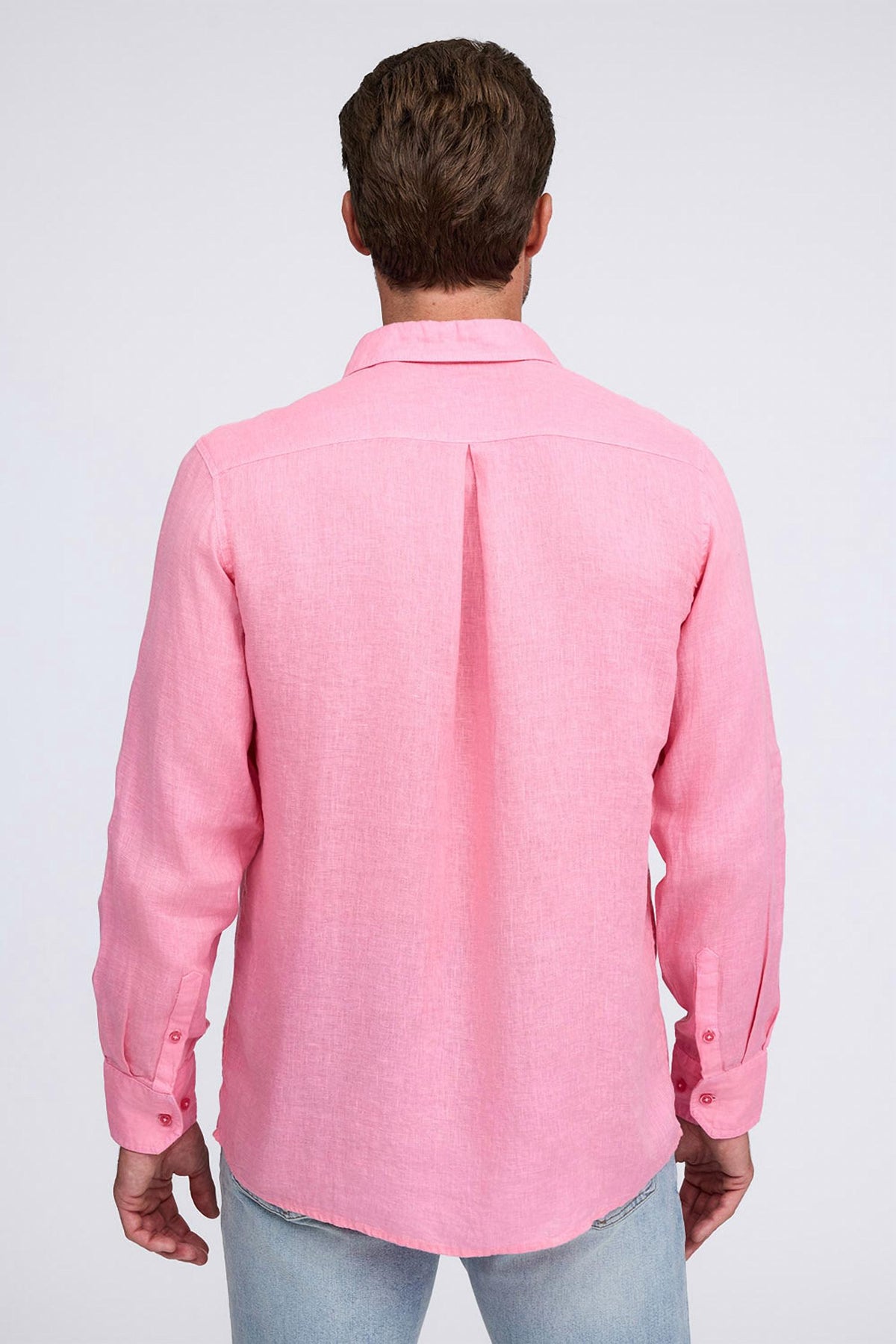 Raffi Pure Linen Long Sleeve Shirt in red - men's long sleeve top - detail view