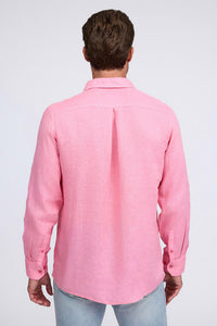 Raffi Pure Linen Long Sleeve Shirt in red - men's long sleeve top - detail view