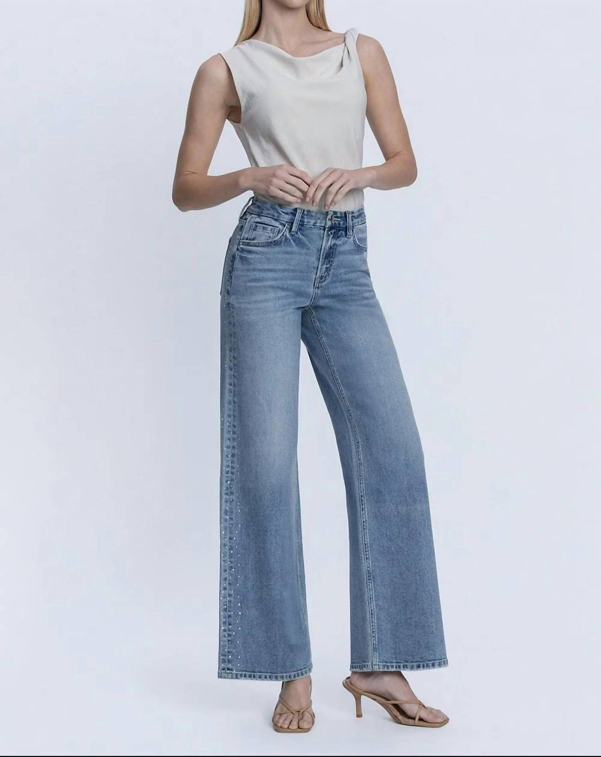 Flying Monkey - High Rise Hotfix Stone Wide Leg Jeans