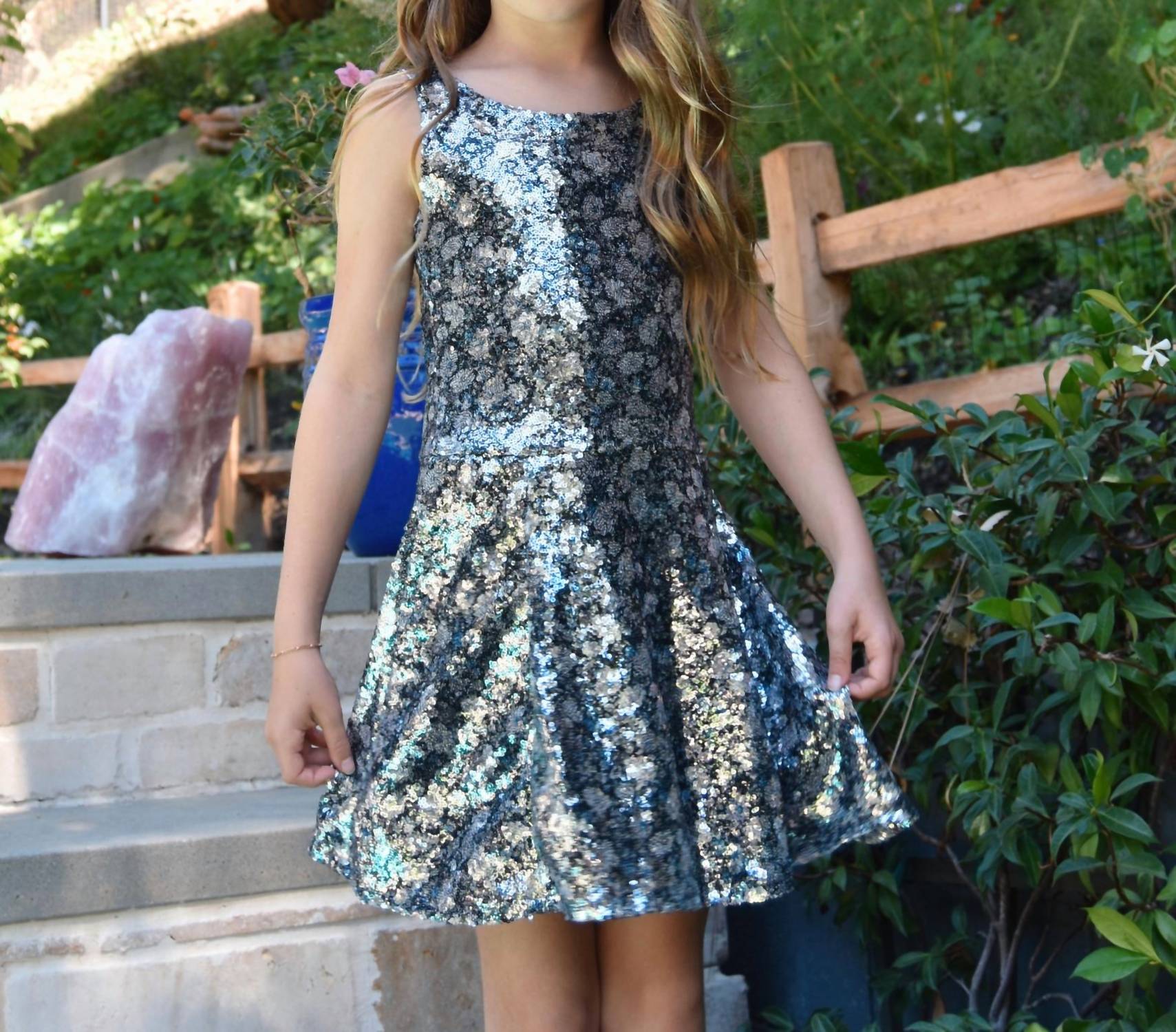 flowers by zoe Girl's Constance Swing Dress in grey blue - kids' dress