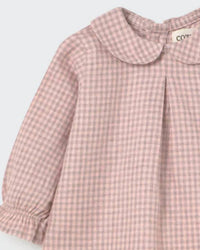 Cozmo - Girls' Mini Gingham Flannel Newborn Collar Top
