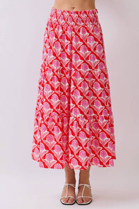 Tcec - Penelope Floral Print Smocked Waist Midi Skirt