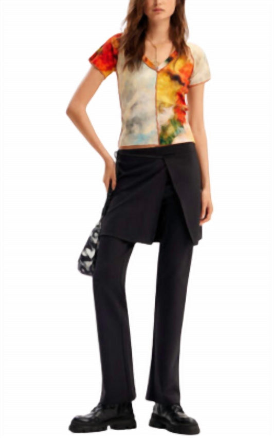 Desigual - Plain mid-rise straight-leg trousers with an overlaid pareo-style wrap skirt