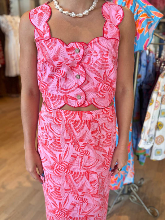 Karlie - Tropical Linen Scallop Tank