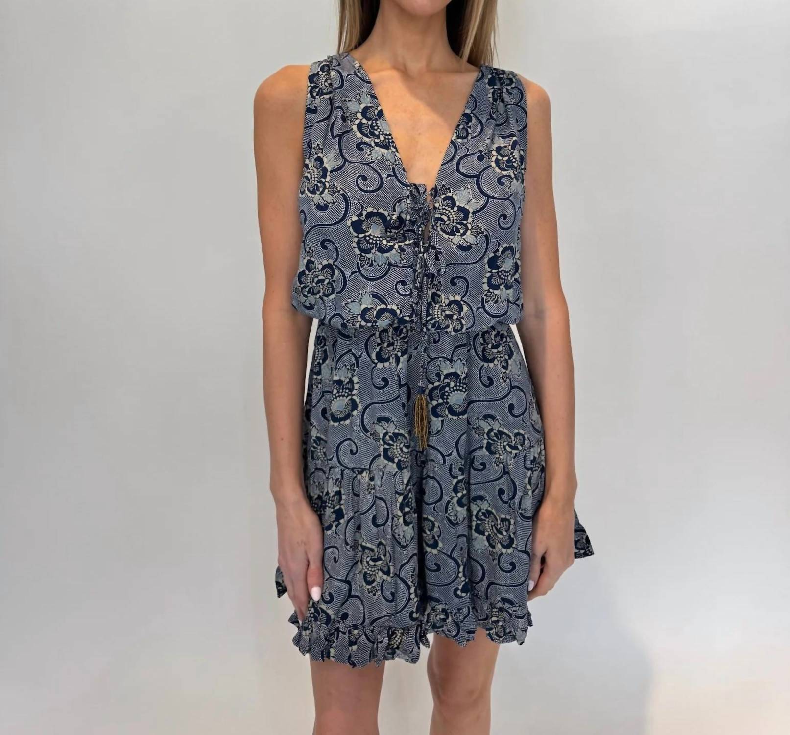 Romi The Brand Batik Celeste Short Dress in indigo - women's dress - alternate view