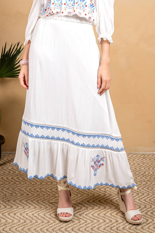 Paparazzi - Embroidered Rayon Crinkle Skirt