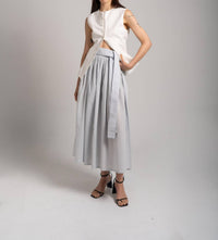 Sloan Cotton Voile Belted Midi Skirt in blue gray - women's skirt