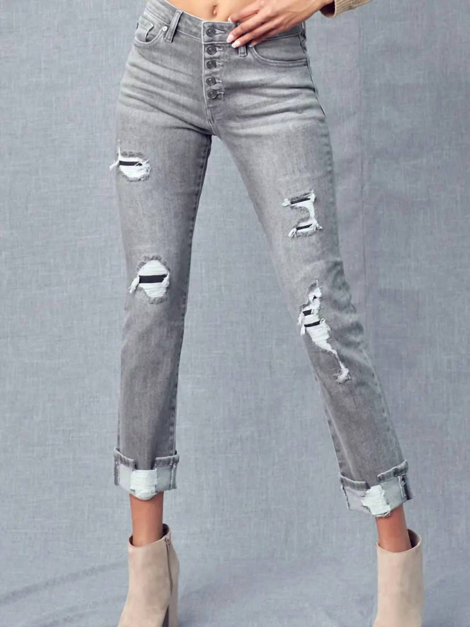 Kancan - Distress High Rise Skinny Straight Jean
