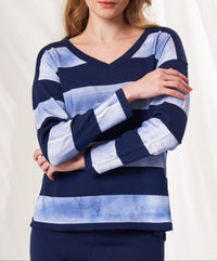 Angel Apparel Stripe V-neck Sweater in denim - women's sweater