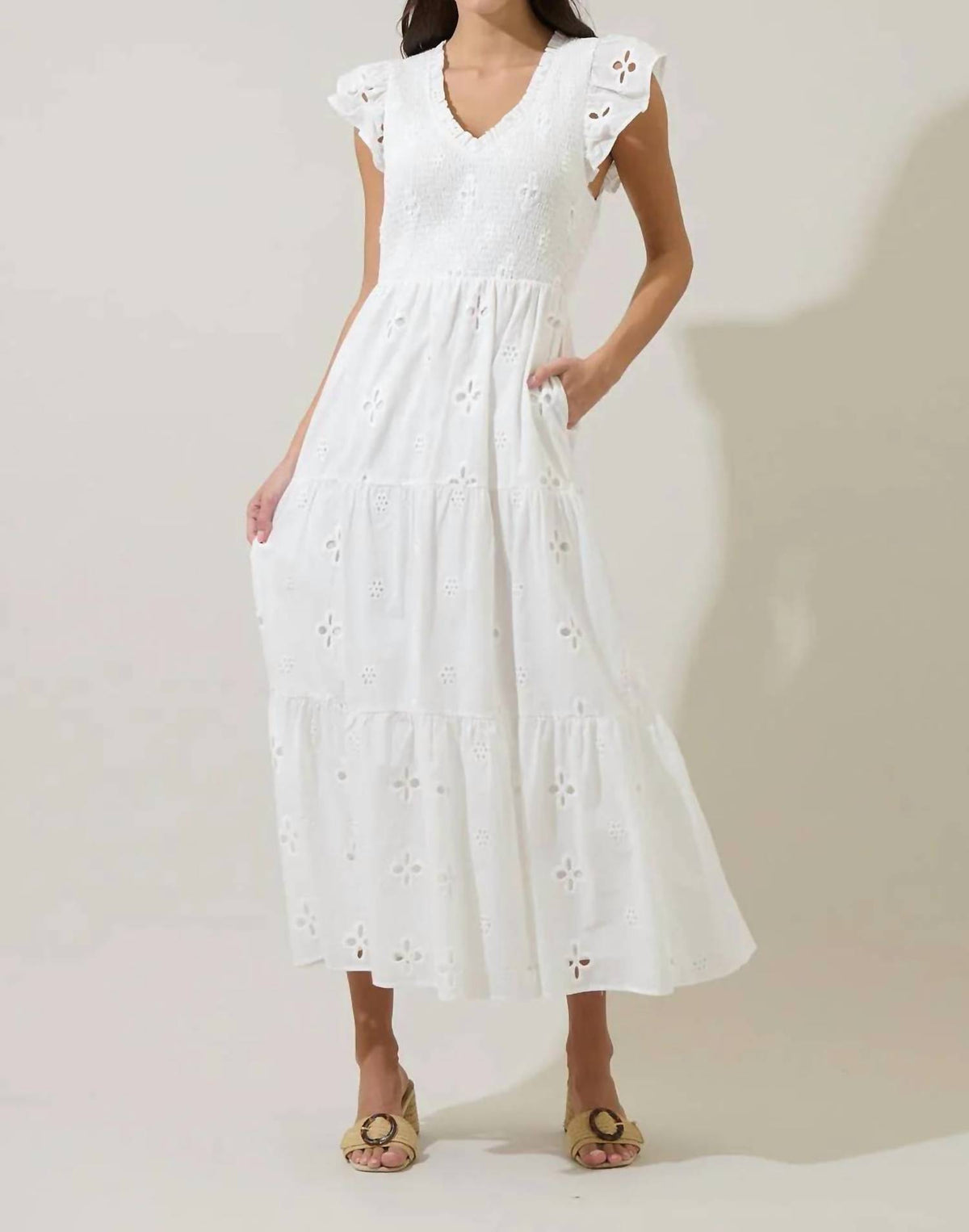 Sugarlips - Kinna Eyelet Sunfire Tiered Midi Dress