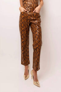 AMYLYNN Faux leather snakeskin pant in brown - women's intimate