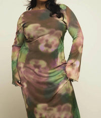 Fashion Szn Curve - Long Sleeve Floral Print Mesh Maxi Dress - Plus Size