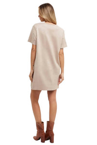 Bluivy - Elle Rhinestone Embellished Suede Shift Mini Dress