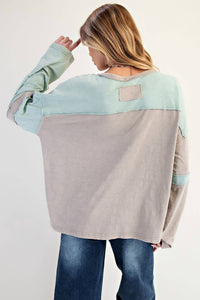 Easel - Color Block Cotton Top With Patches