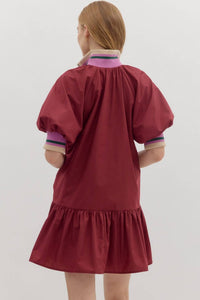 entro Colorband Mini Dress in burgundy - women's dress - alternate view