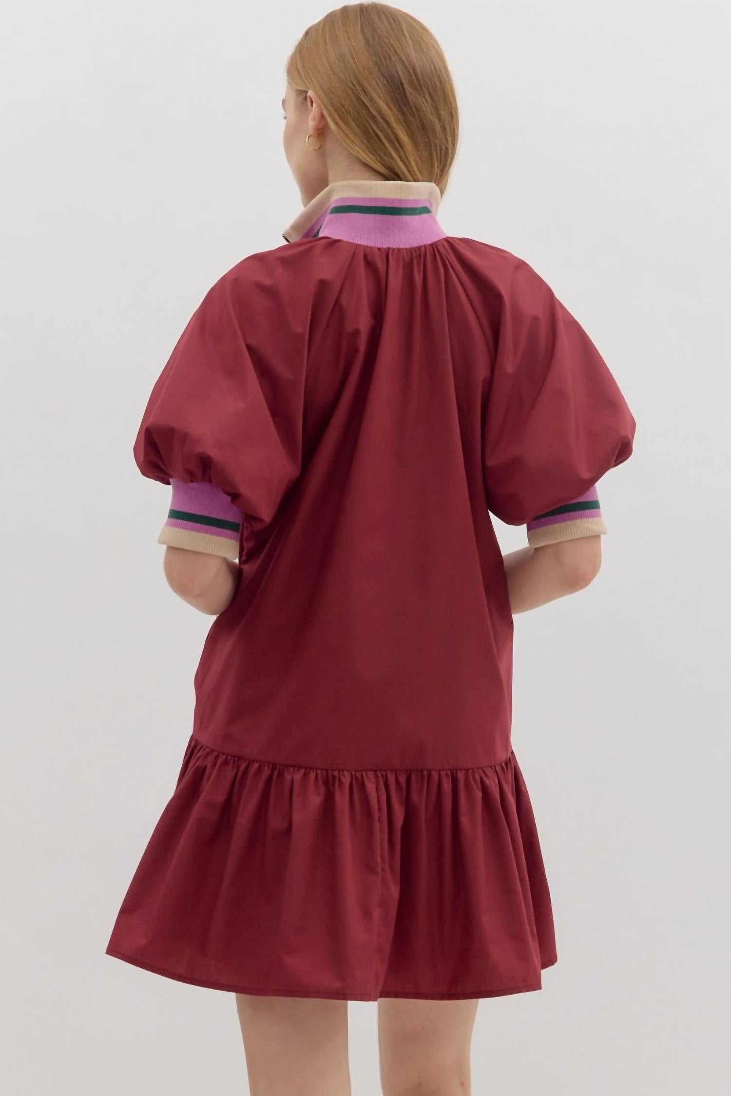 entro Colorband Mini Dress in burgundy - women's dress - alternate view
