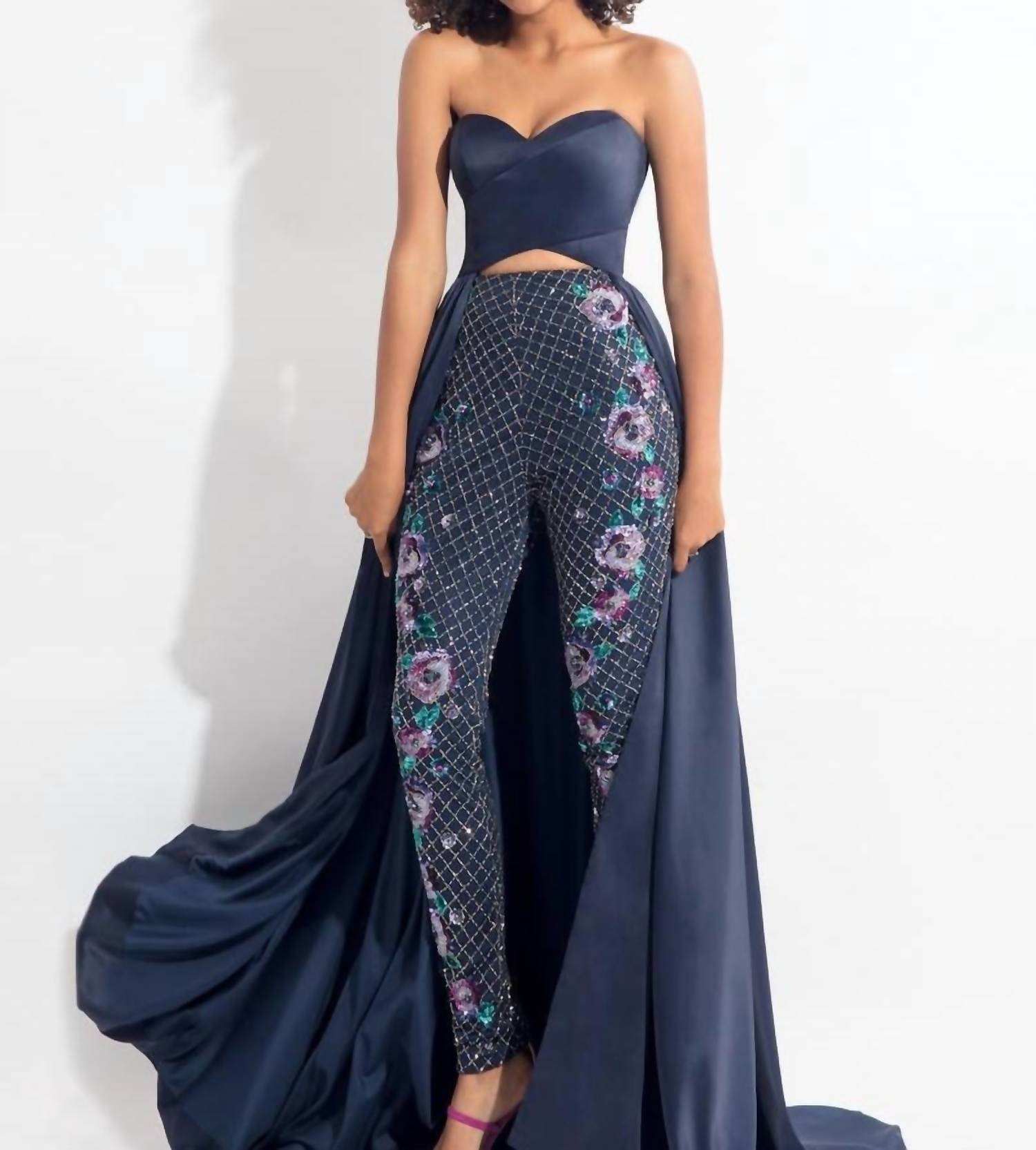 Rachel Allan - Stretch Satin Gown With Beaded Pants