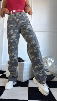 HIDDEN Rebel Terrain Wide Leg Jeans in camo - women's pants - detail view