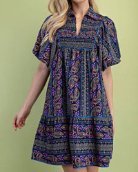 Gigio - Mixed Paisley Print Dress With A Smocked Front Yoke