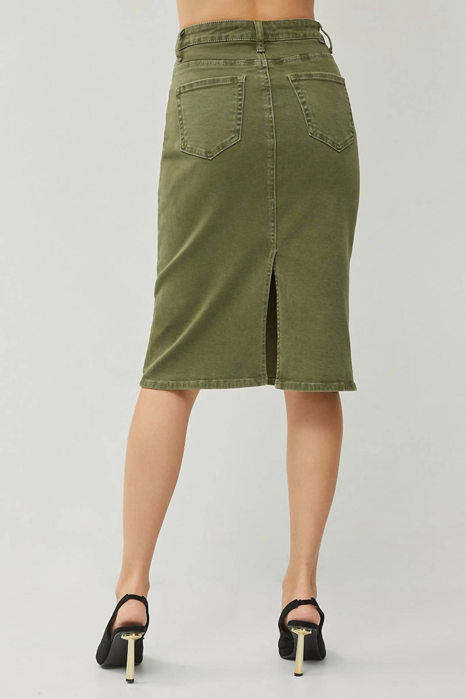 Risen - High Rise Back Slit Midi Skirt