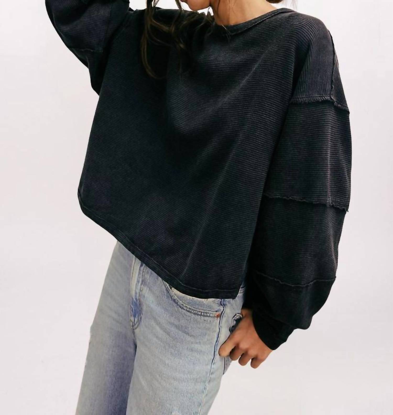 Free People Total Eclipse Tee in black - women's long sleeve top
