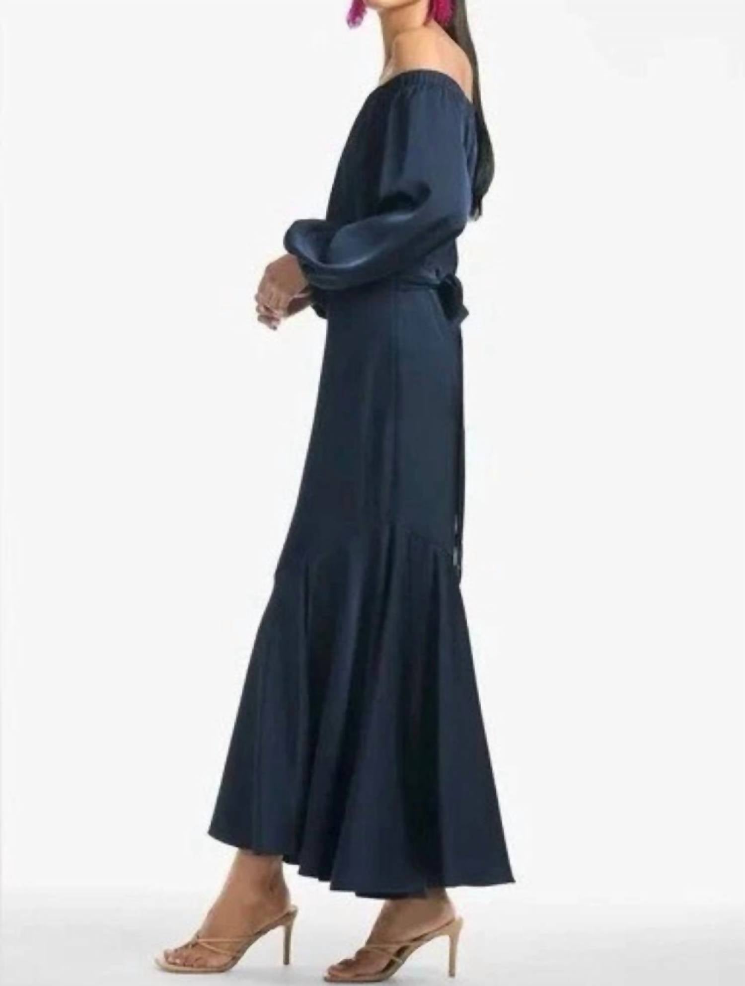 SACHIN & BABI Kai Satin Crepe Off Shoulder Dress in midnight blue - women's dress - alternate view