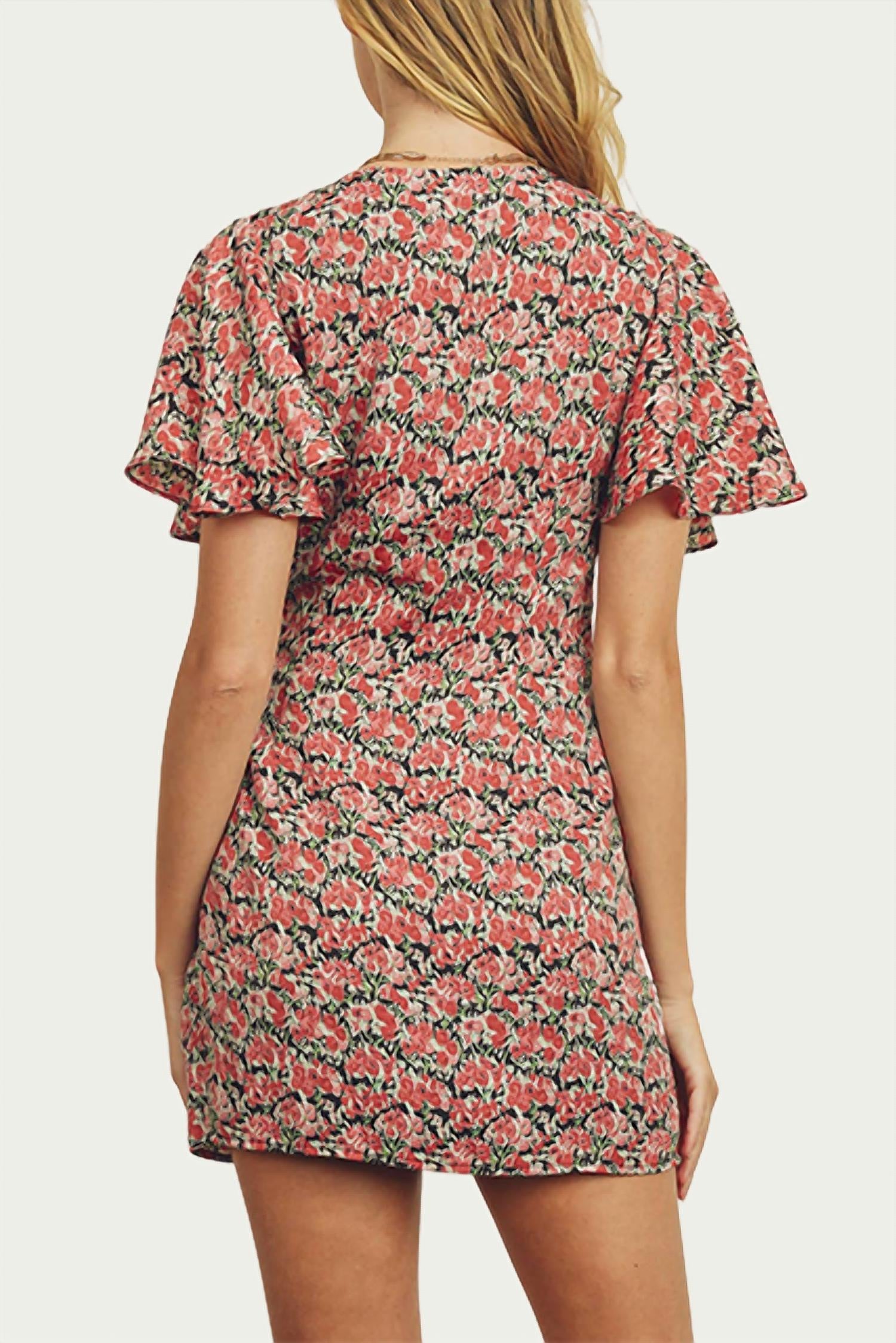 FLORAL-PRINT SATIN WRAP MINI DRESS