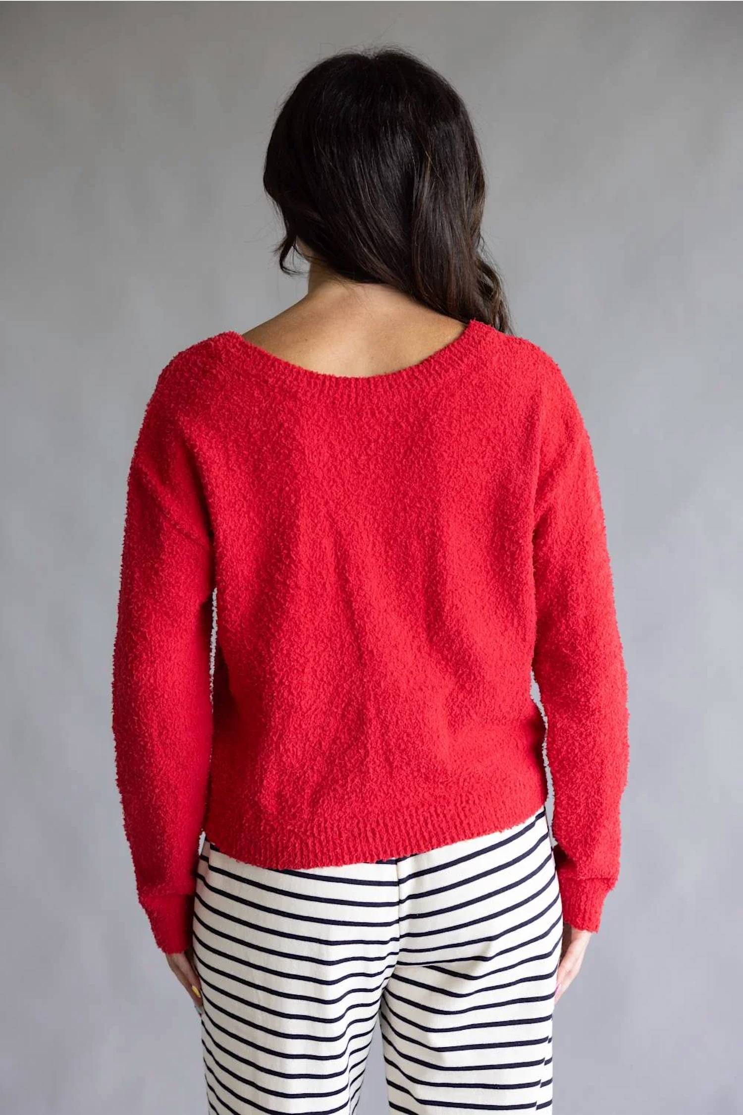 La Miel - Fuzzy Reversible V Neck Sweater