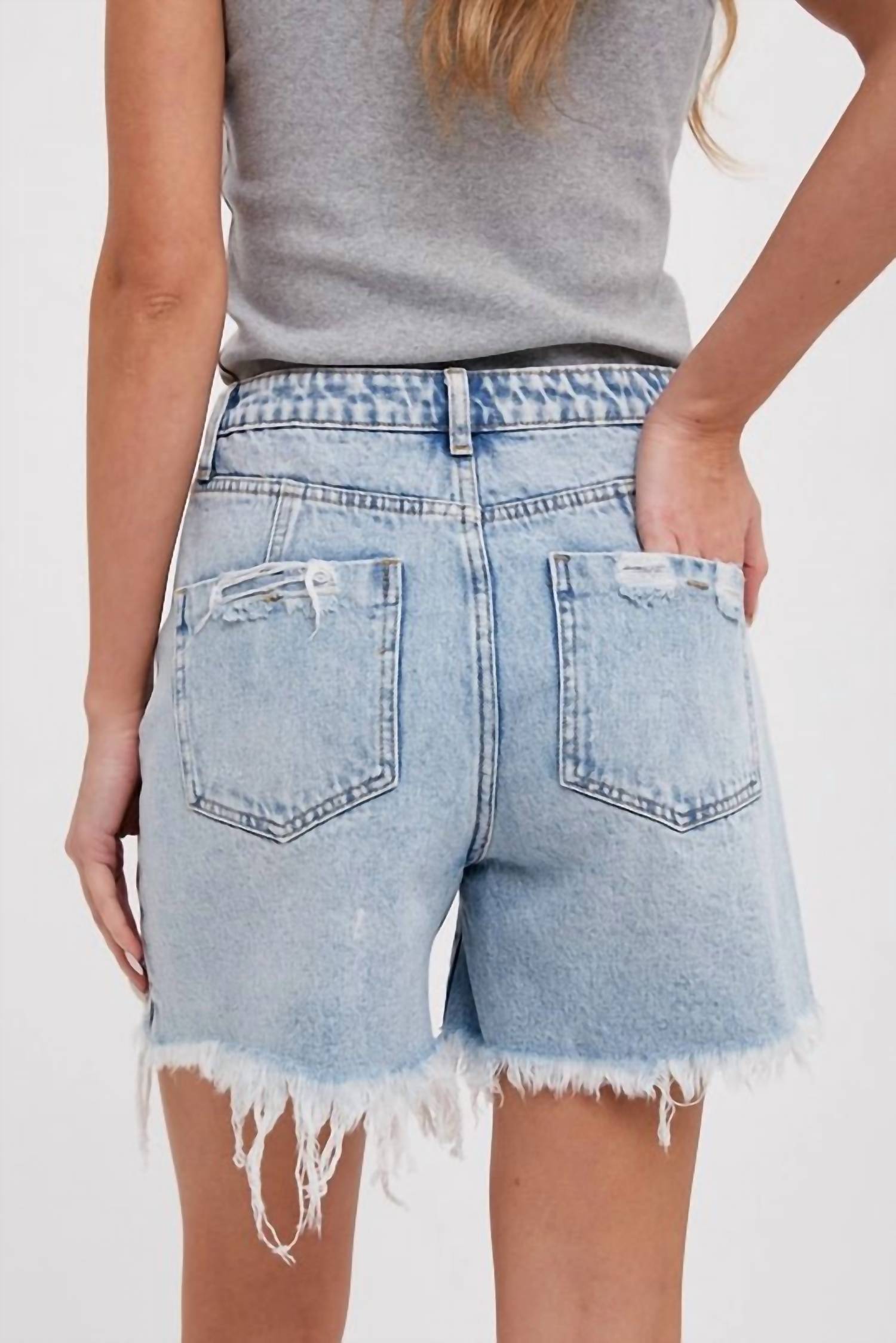 BluIvy Relaxed Mid-Length Shorts in light denim - women's shorts - detail view