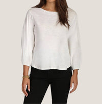 Dylan Slub Jersey Tee With Gauze Sleeve in vintage white - women's long sleeve top