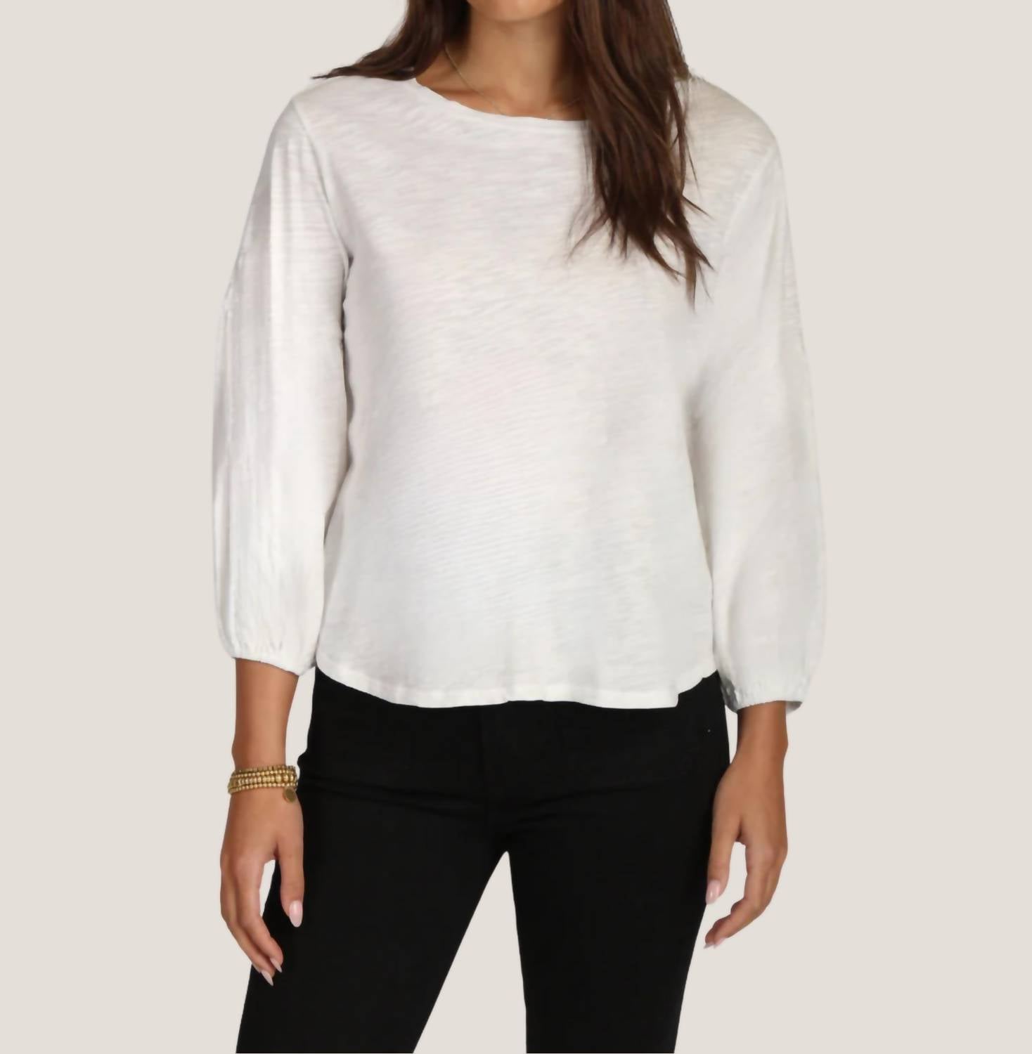 Dylan Slub Jersey Tee With Gauze Sleeve in vintage white - women's long sleeve top