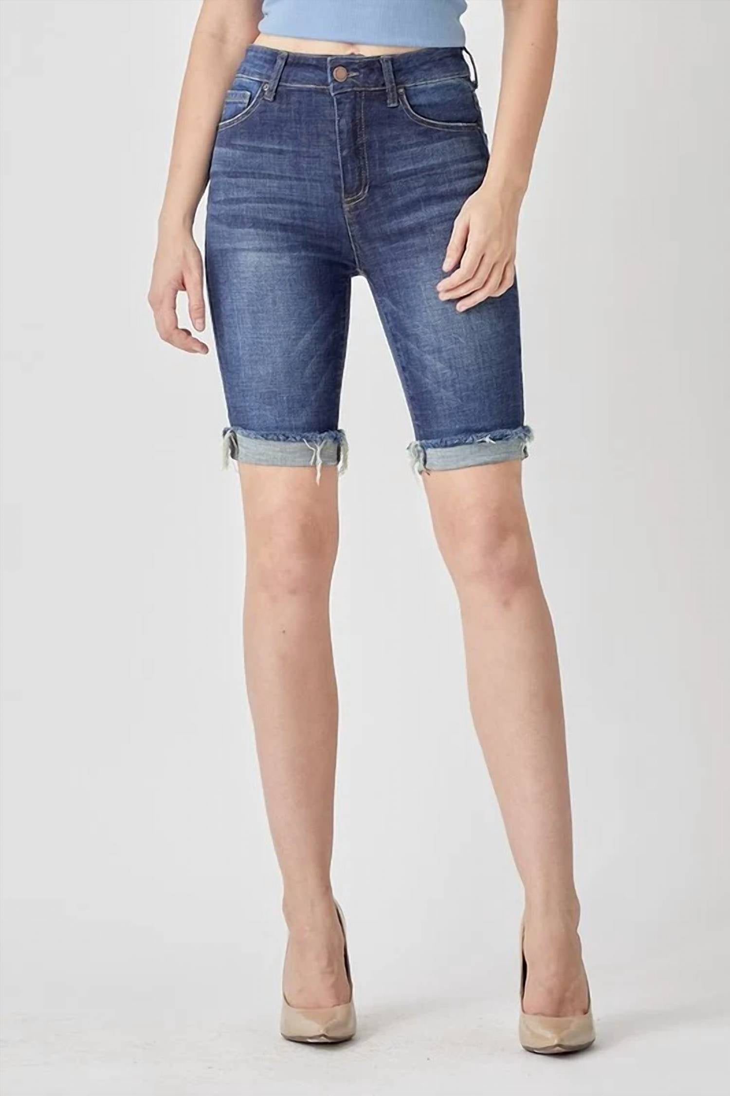 Risen - Mid Rise Clean Cuffed Bermuda Shorts