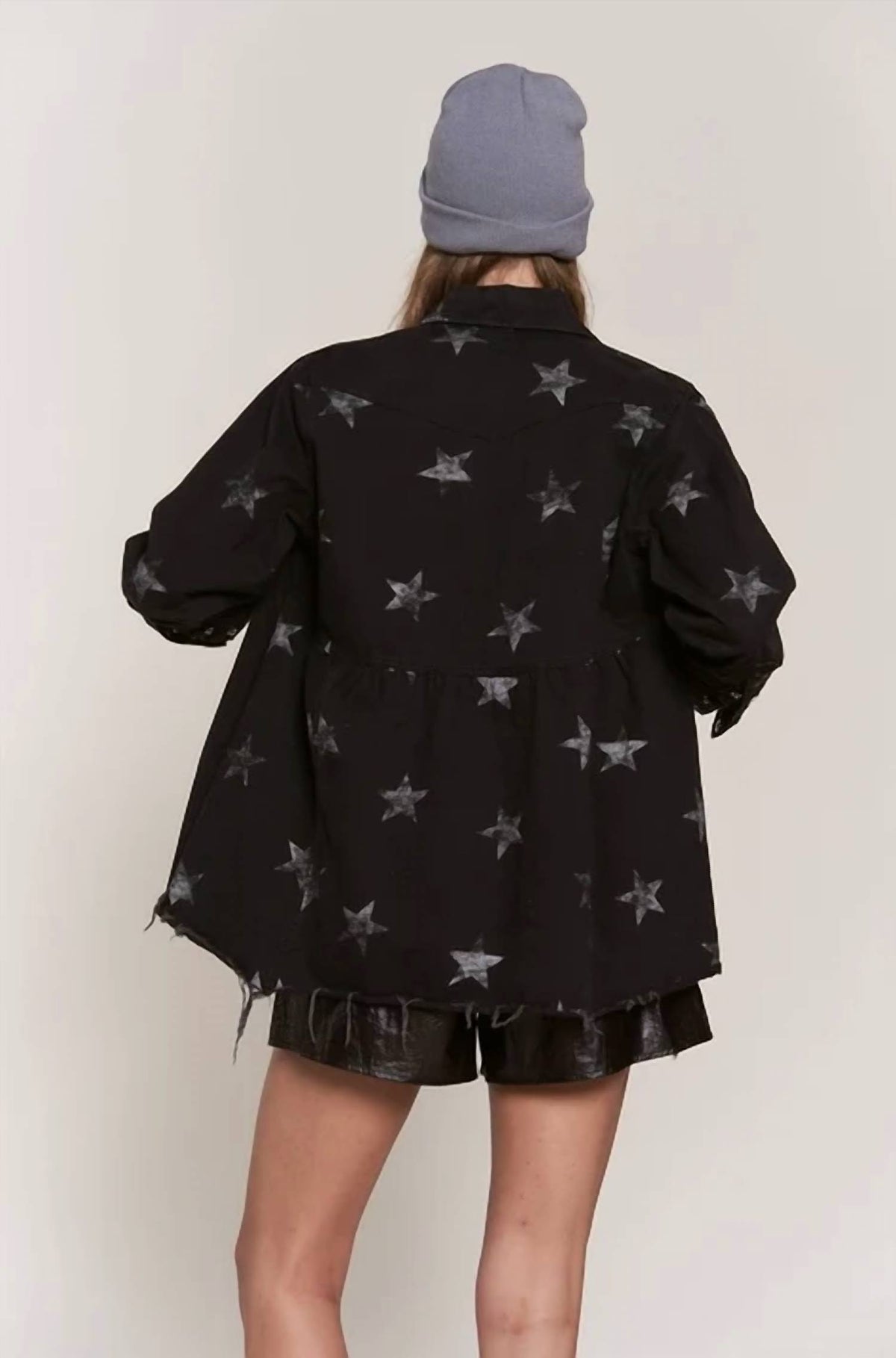J.Nna - Star Print Waist Shirring Jean Jacket