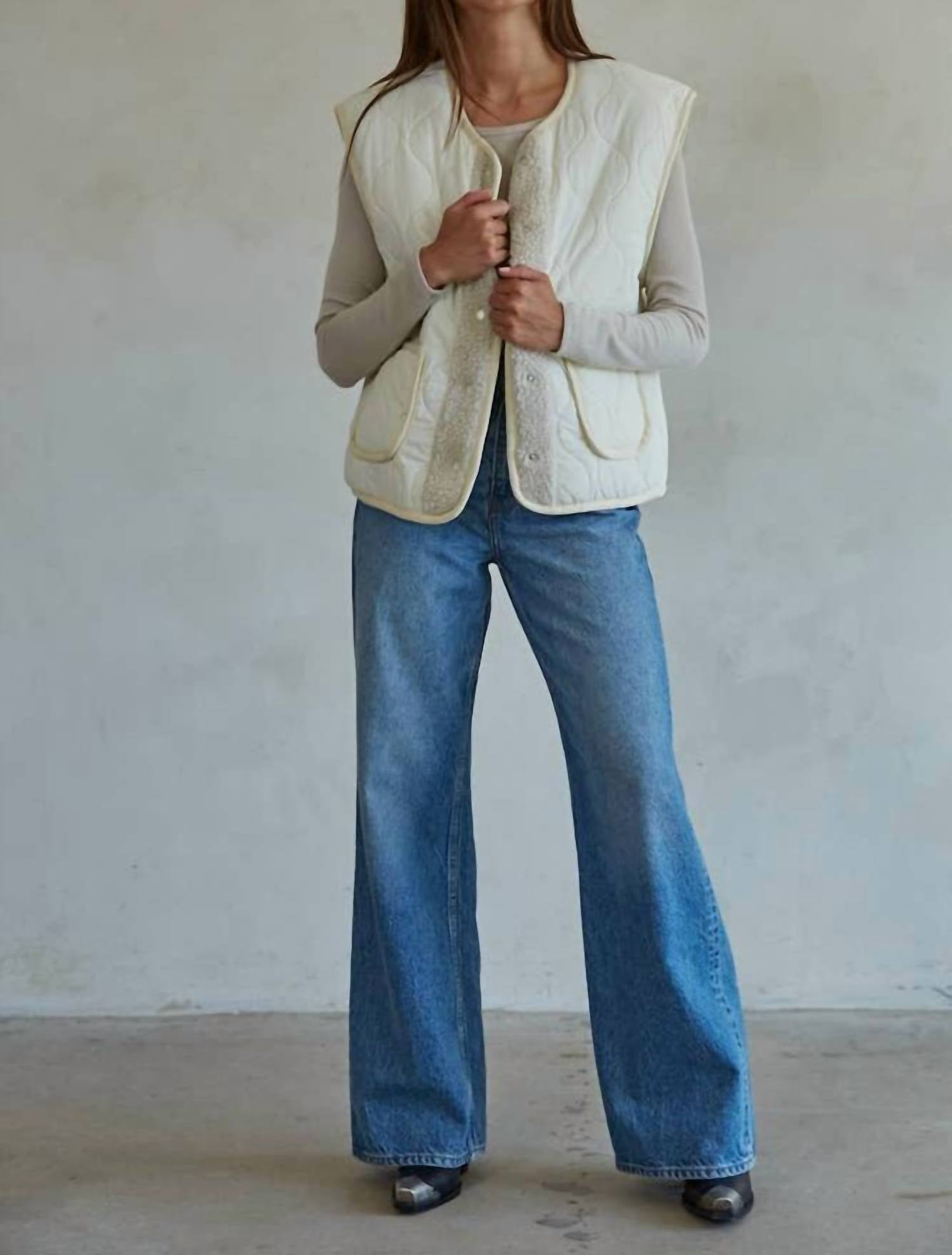 By Together - Woven Quilted Fleece Snap Vest