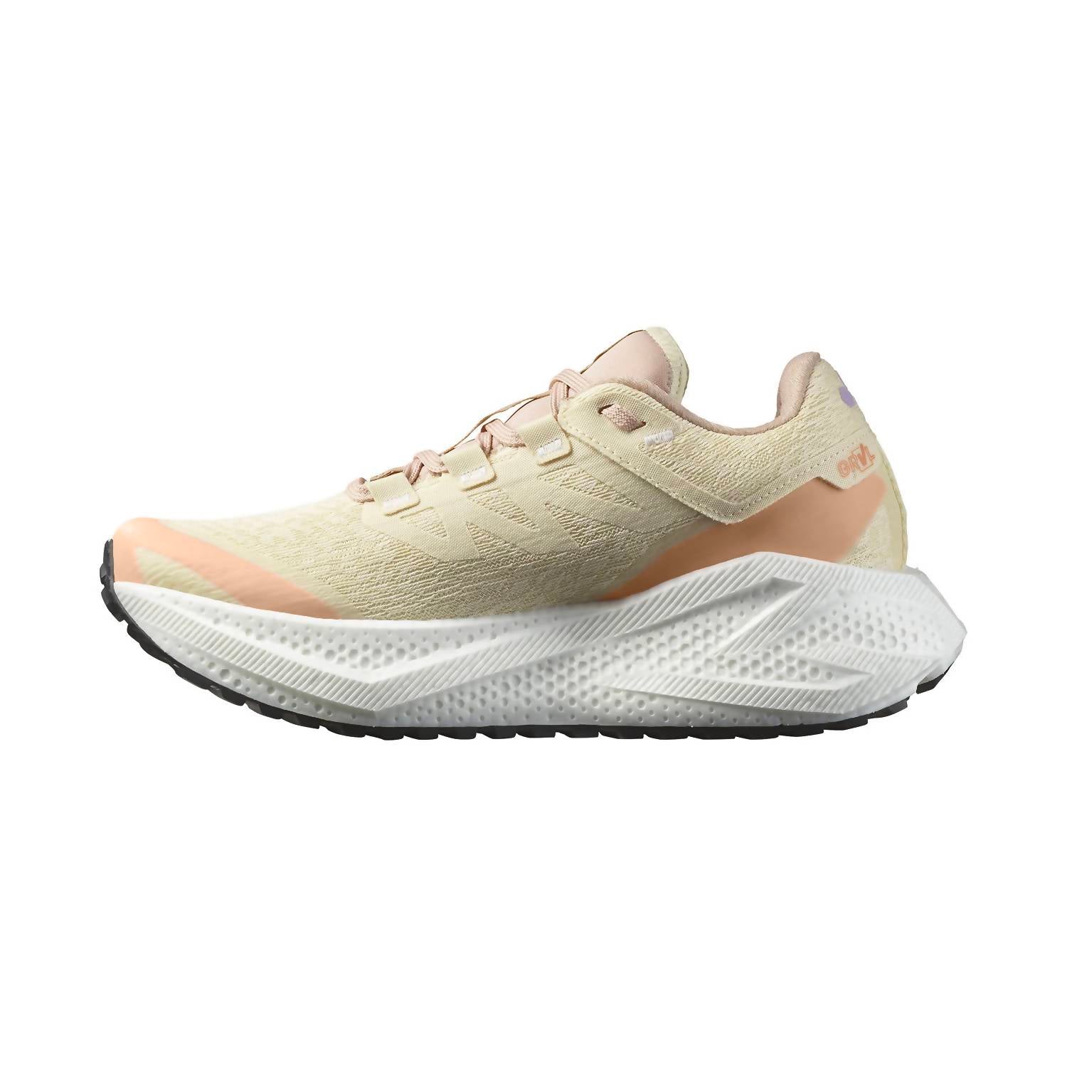 SALOMON Women's Aero Glide 3 Grvl Running Shoes in shortbread white fusion coral - women's shoe - detail view