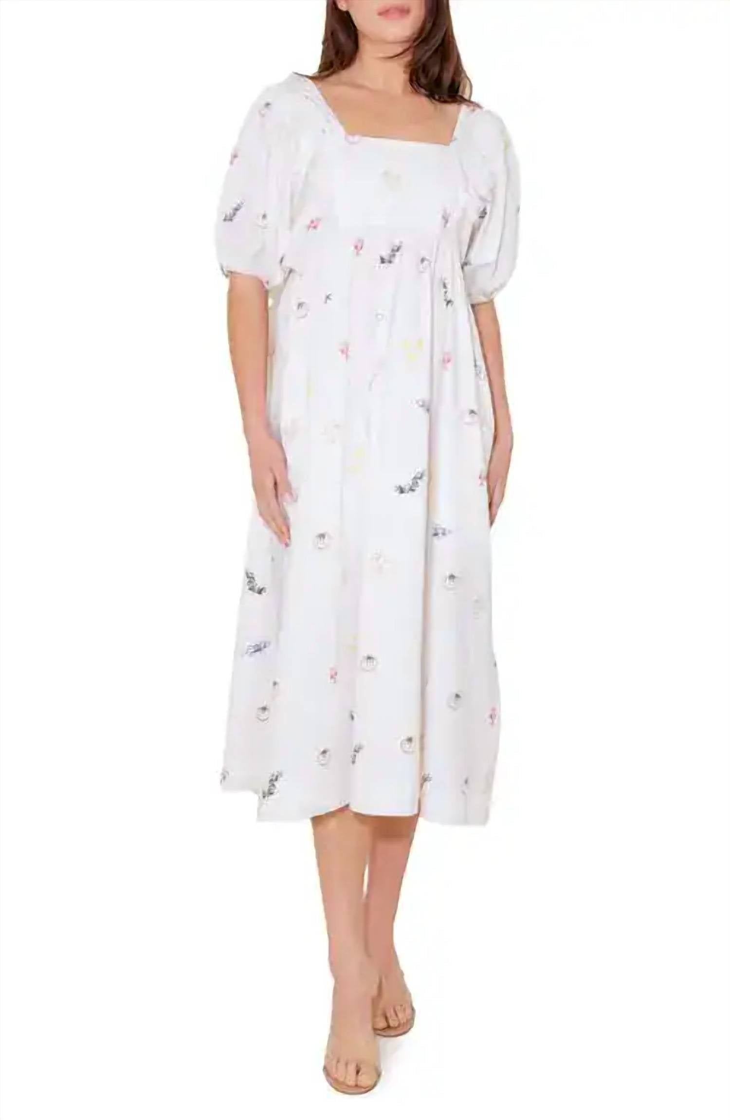 FLYING TOMATO Italian Printed Woven Dress in white - women's dress - detail view