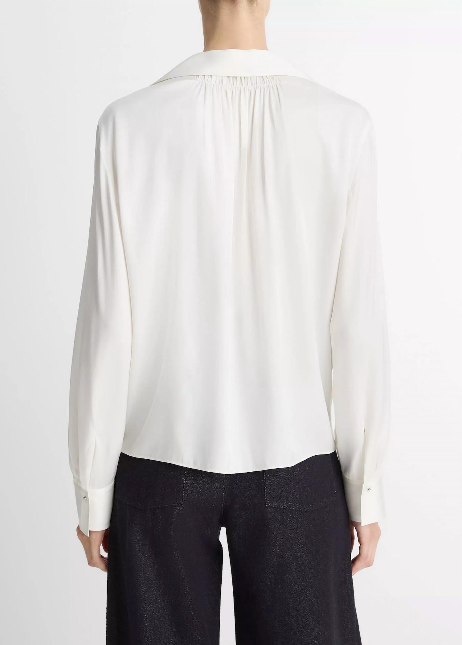 Vince - Smocked Silk-blend Long-sleeve Blouse