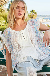 Pol - Lace and Floral Knit Top