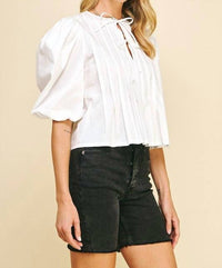 Pinch - Puff Sleeve Tie Blouse