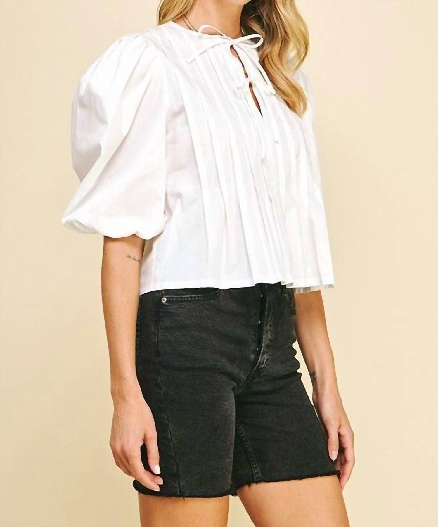 Pinch - Puff Sleeve Tie Blouse
