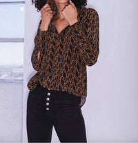 catherine gee Daria French Cuff Silk Blouse in cc print - women's blouse - detail view
